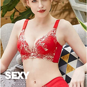 Ultra-thin Lace Sexy Thin Cotton Cup Plump Big Push Up Sexy Gathering Bra  Large Without Steel Ring Sexy Bras for Women (Color-Red) Full Set -  rnixpoint